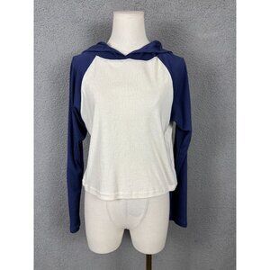 Hippie Rose Juniors' Women's Raglan Knit Hoodie Tee Size Medium White/Blue NWT's